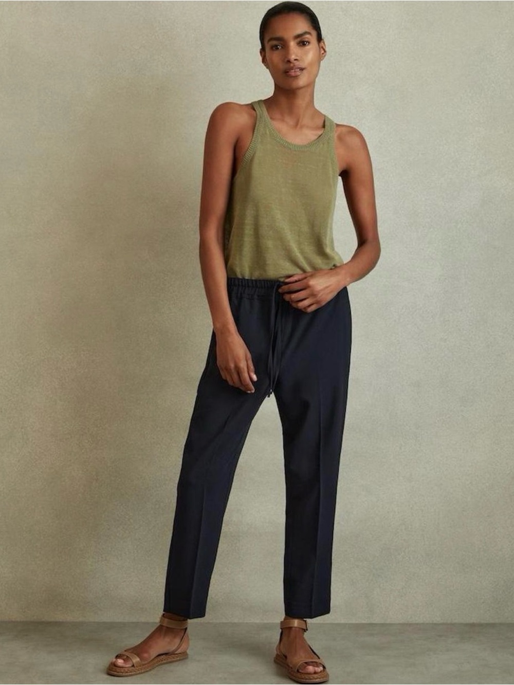 Reiss Black Trousers with Drawstring Waist